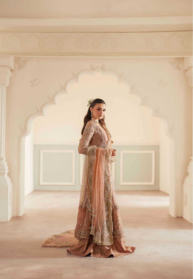 Elegant Peach Organza Pakistani Bridal Dress