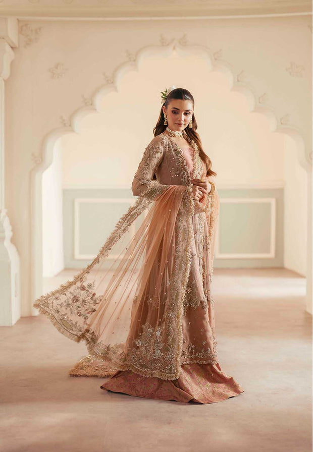 Elegant Peach Organza Pakistani Bridal Dress