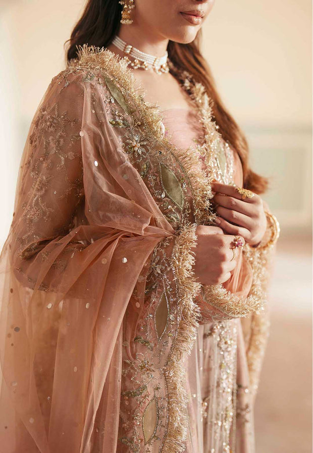 Elegant Peach Organza Pakistani Bridal Dress