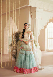 Pakistani Designer Bridal Dress in Off White & Ferozi