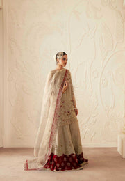 Pakistani Designer Bridal Dress in Maroon Organza and Silk