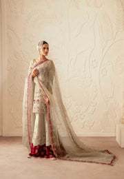 Pakistani Designer Bridal Dress in Maroon Organza and Silk