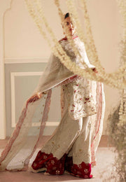 Pakistani Designer Bridal Dress in Maroon Organza and Silk