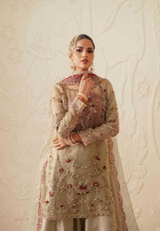Pakistani Designer Bridal Dress in Maroon Organza and Silk