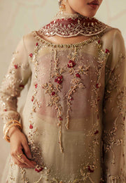 Pakistani Designer Bridal Dress in Maroon Organza and Silk