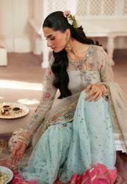Pakistani Designer Bridal Dress in Off White & Ferozi