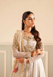 Elegant Ivory Net Pakistani Bridal Dress with Organza Details