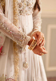 Elegant Ivory Net Pakistani Bridal Dress with Organza Details