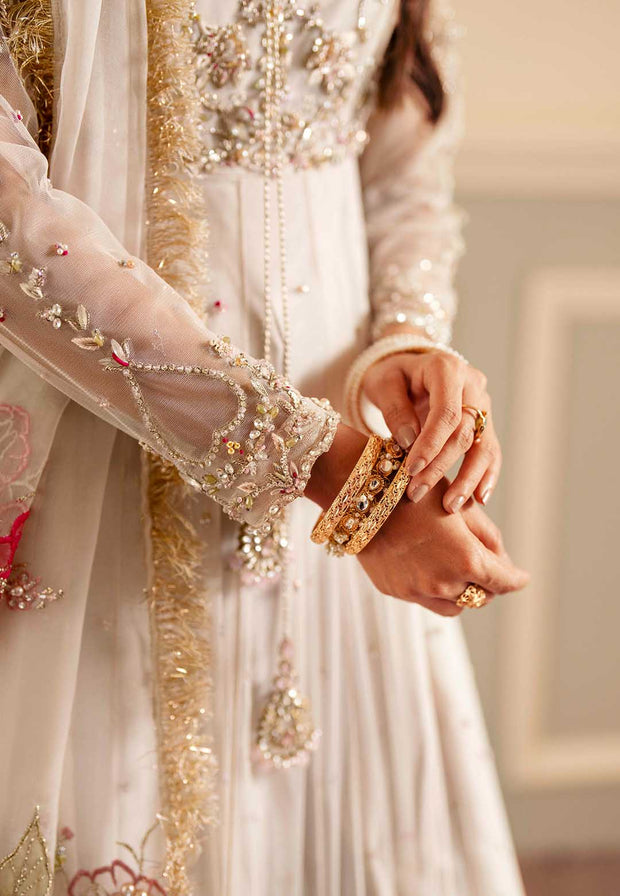 Elegant Ivory Net Pakistani Bridal Dress with Organza Details