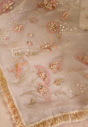 Elegant Ivory Net Pakistani Bridal Dress with Organza Details