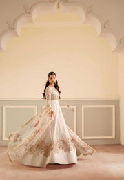 Elegant Ivory Net Pakistani Bridal Dress with Organza Details