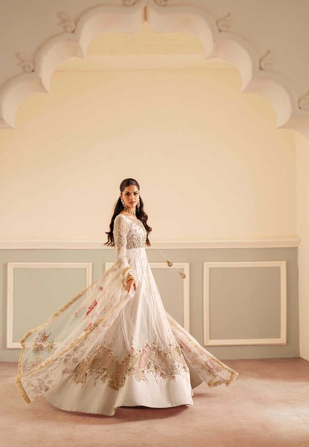 Elegant Ivory Net Pakistani Bridal Dress with Organza Details