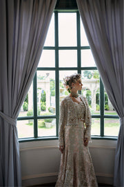 Champagne Pakistani Bridal Outfit with Intricate Embroidery