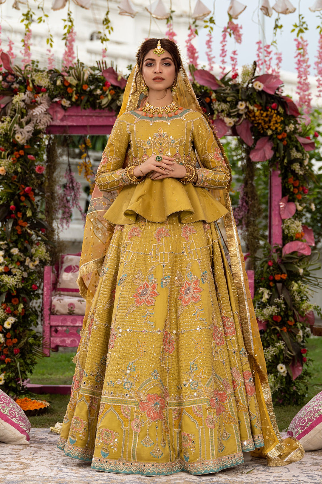 Vibrant Light Parrot Green Pakistani Bridal Dress with Embroidery