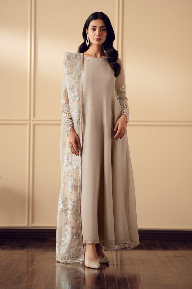 Ivory Embroidered Chiffon Shirt Set