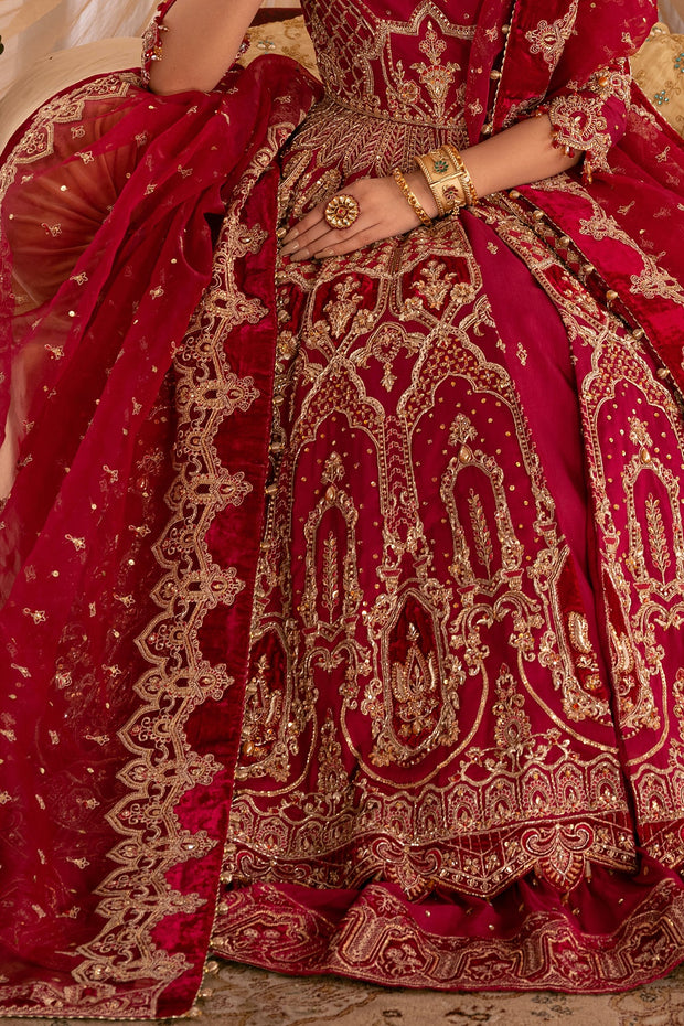 Fuchsia Red Pakistani Bridal Dress with Intricate Embroidery