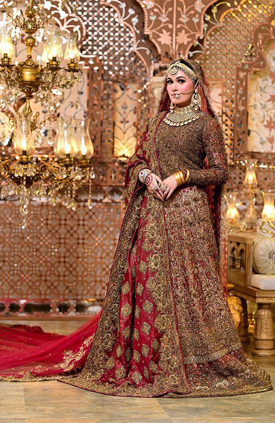 Stunning Pakistani Bridal Lehenga with Net Veil and Shawl