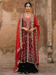 Pakistani Wedding Dress with Velvet Lehenga and Dupatta