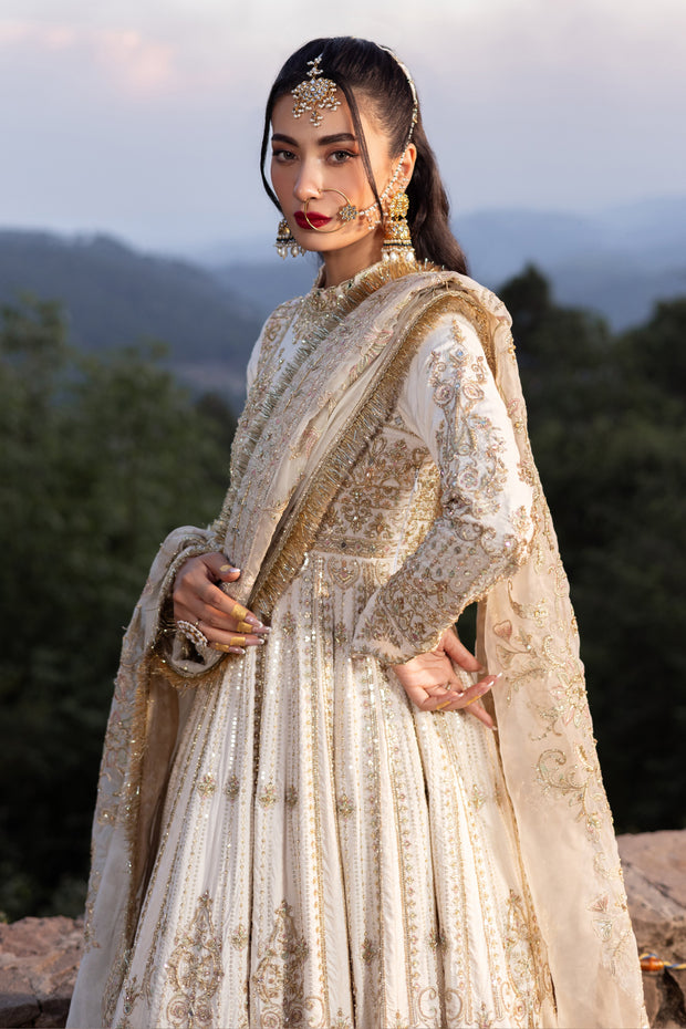 Dove White Pakistani Bridal Dress with Heavy Embellishments