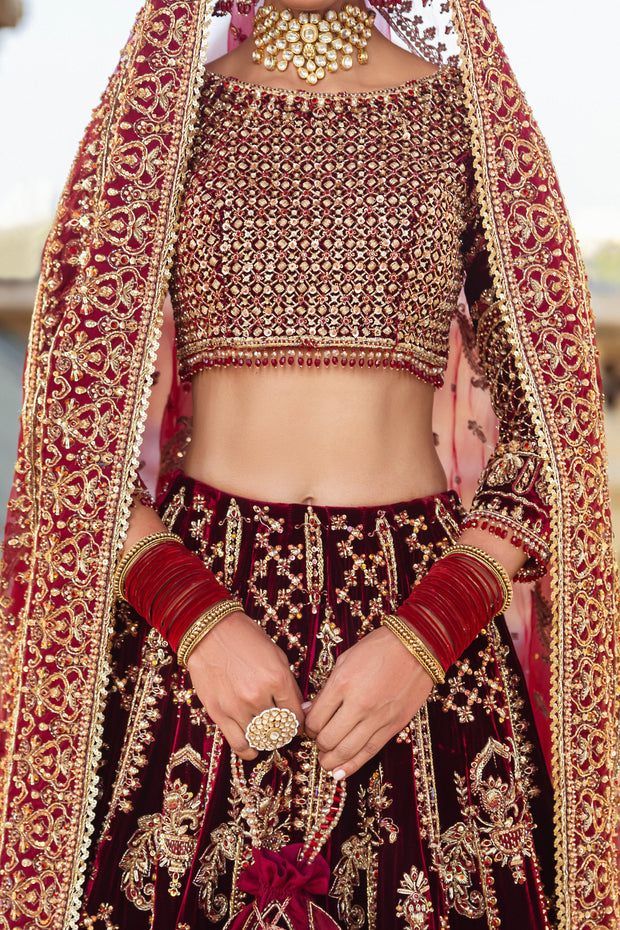 Majestic Dark Maroon Pakistani Bridal Dress with Heavy Embellishm