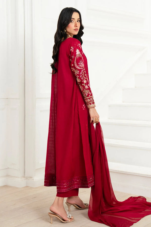 Embroidered Chiffon Gown With Shawl
