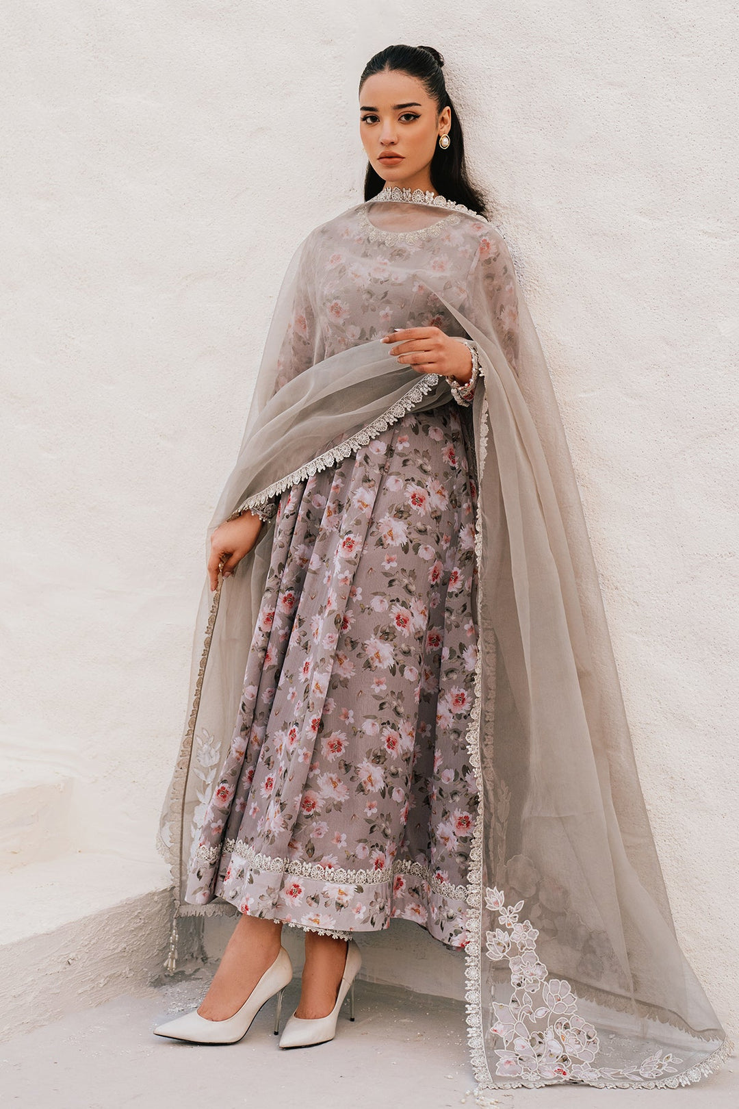 Embroidered Dupatta with Chiffon Frock