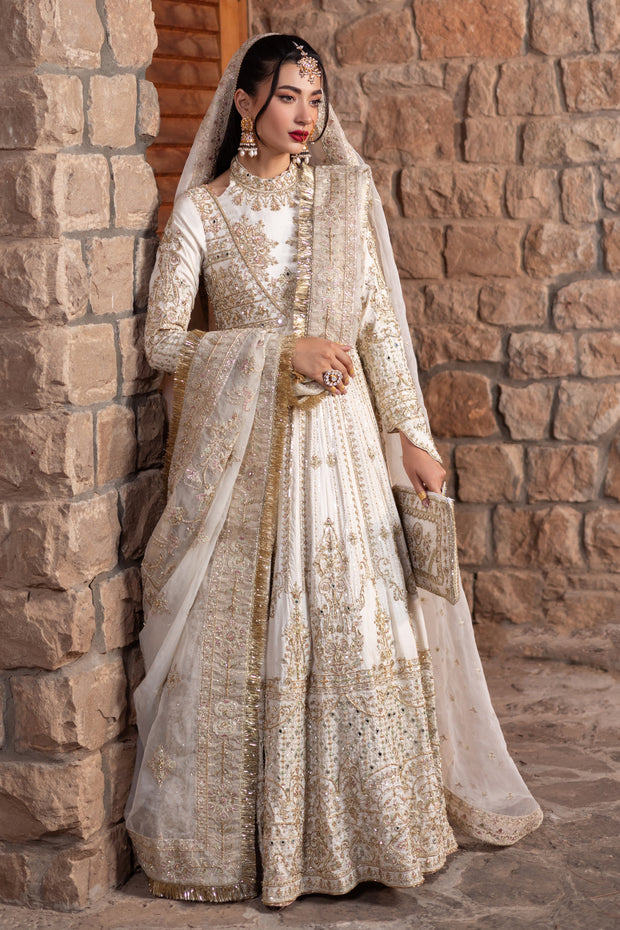 Dove White Pakistani Bridal Dress with Heavy Embellishments