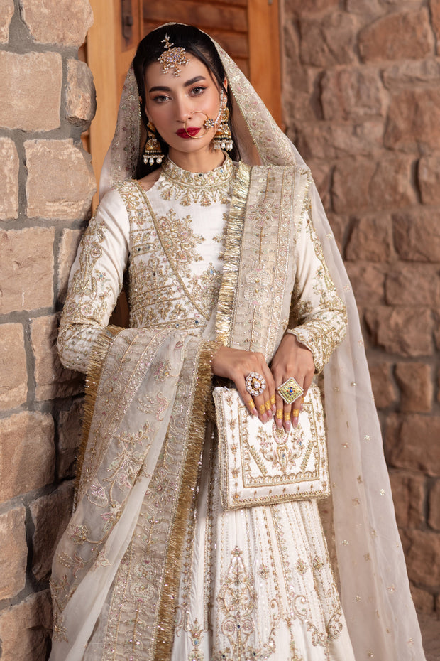 Dove White Pakistani Bridal Dress with Heavy Embellishments