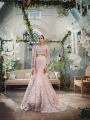 Peach Pink Pakistani Bridal Dress with Swarovski Embellishments