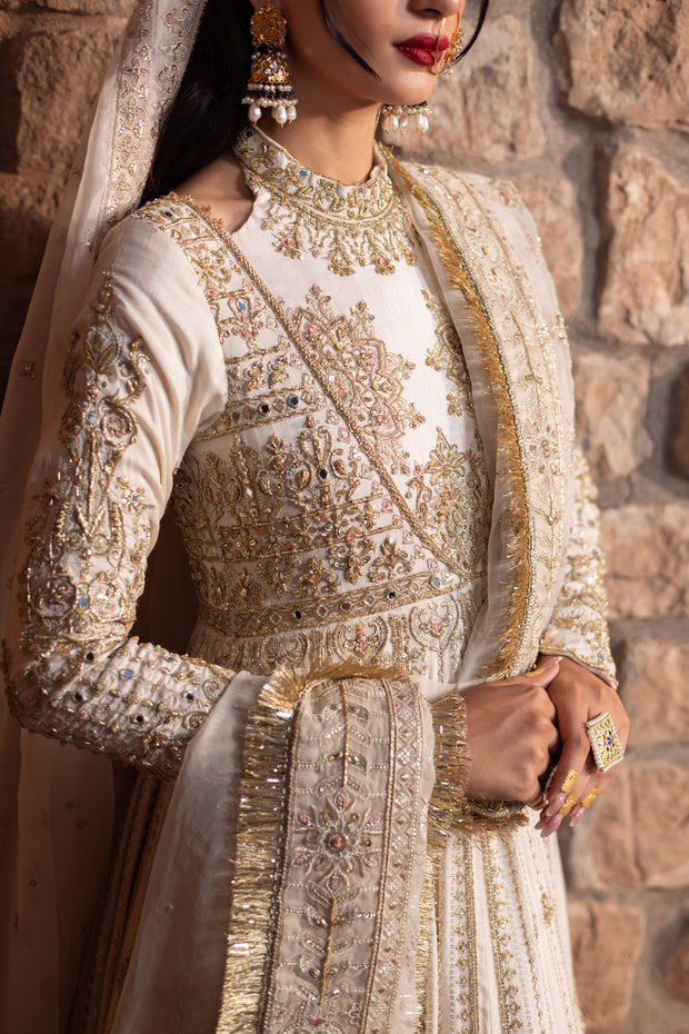 Dove White Pakistani Bridal Dress with Heavy Embellishments