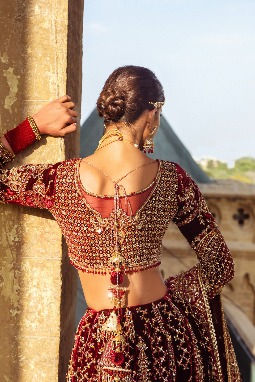 Majestic Dark Maroon Pakistani Bridal Dress with Heavy Embellishm