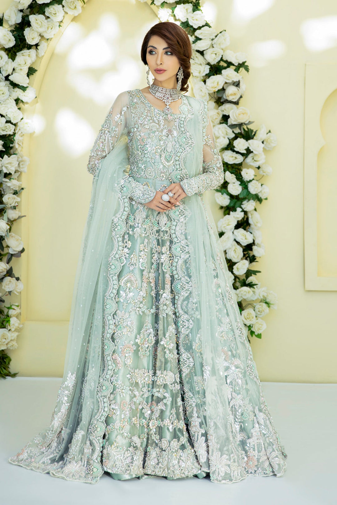 Gorgeous Powder Mint Pakistani Bridal Dress for Elegance