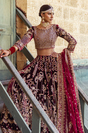 Majestic Dark Maroon Pakistani Bridal Dress with Heavy Embellishm