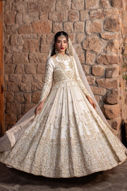 Dove White Pakistani Bridal Dress with Heavy Embellishments