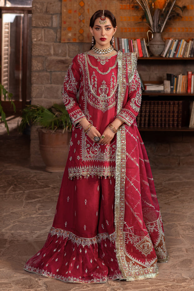 Ruby Red Pakistani Bridal Suit with Heavy Embellishments