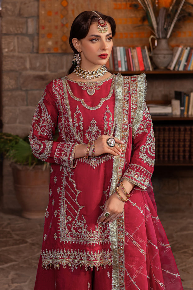 Ruby Red Pakistani Bridal Suit with Heavy Embellishments