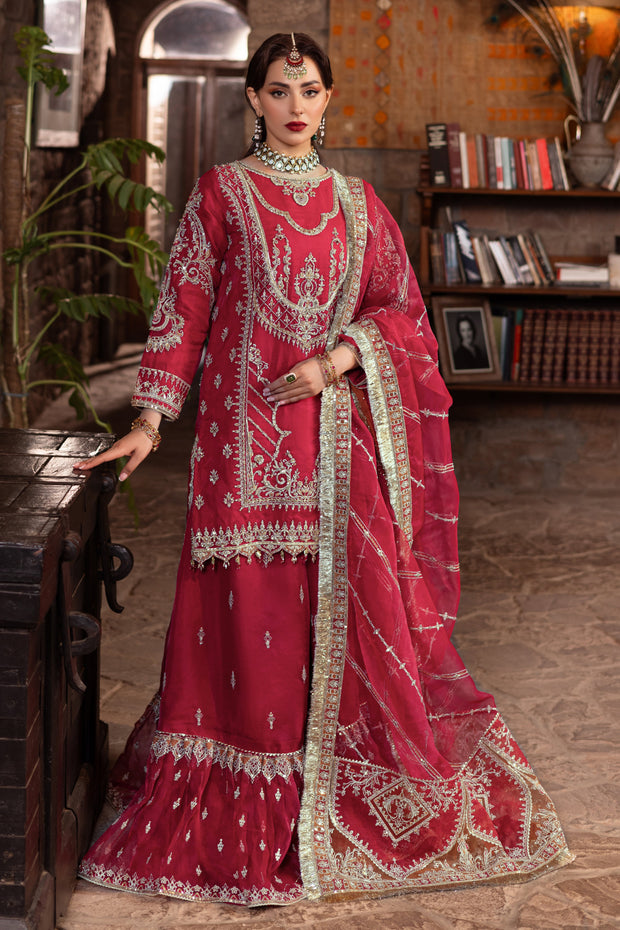 Ruby Red Pakistani Bridal Suit with Heavy Embellishments
