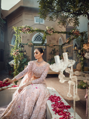 Peach Pink Pakistani Bridal Dress with Swarovski Crystals