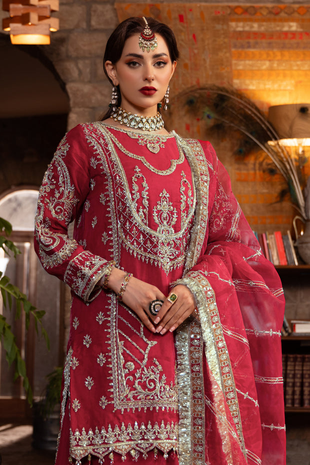 Ruby Red Pakistani Bridal Suit with Heavy Embellishments
