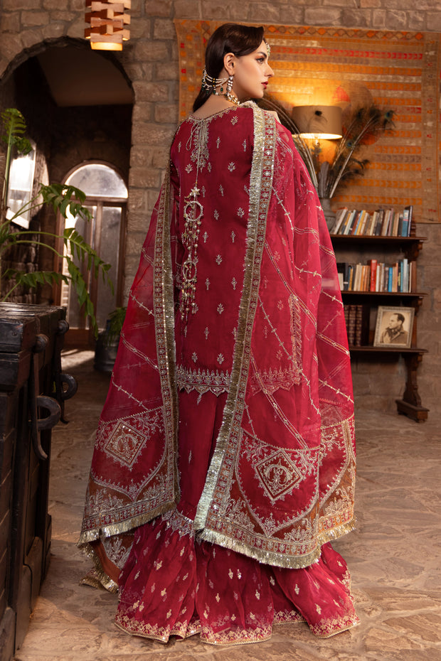 Ruby Red Pakistani Bridal Suit with Heavy Embellishments