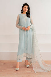 Ivory Crushed Chiffon Embroidered Shirt Set