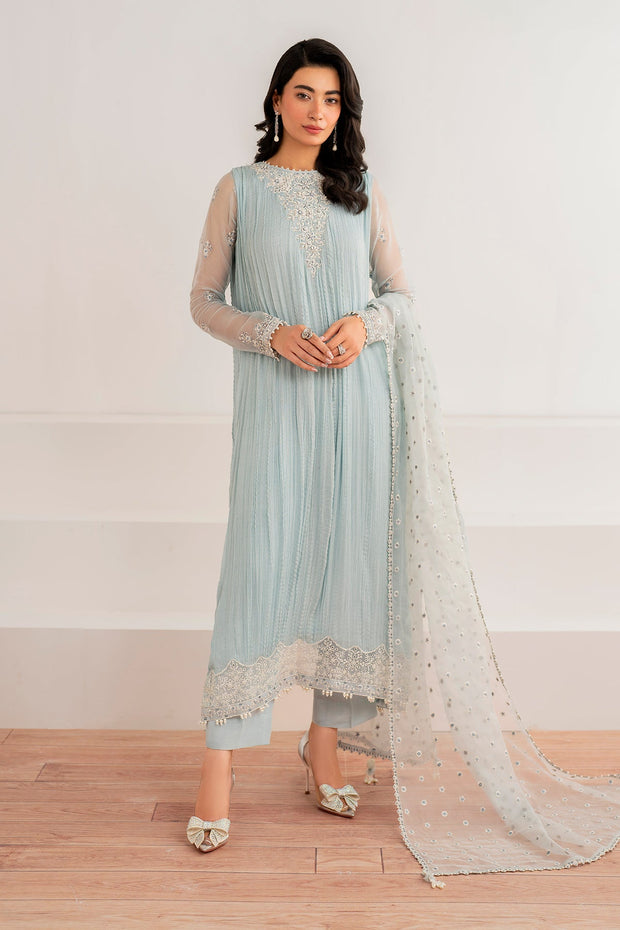 Ivory Crushed Chiffon Embroidered Shirt Set