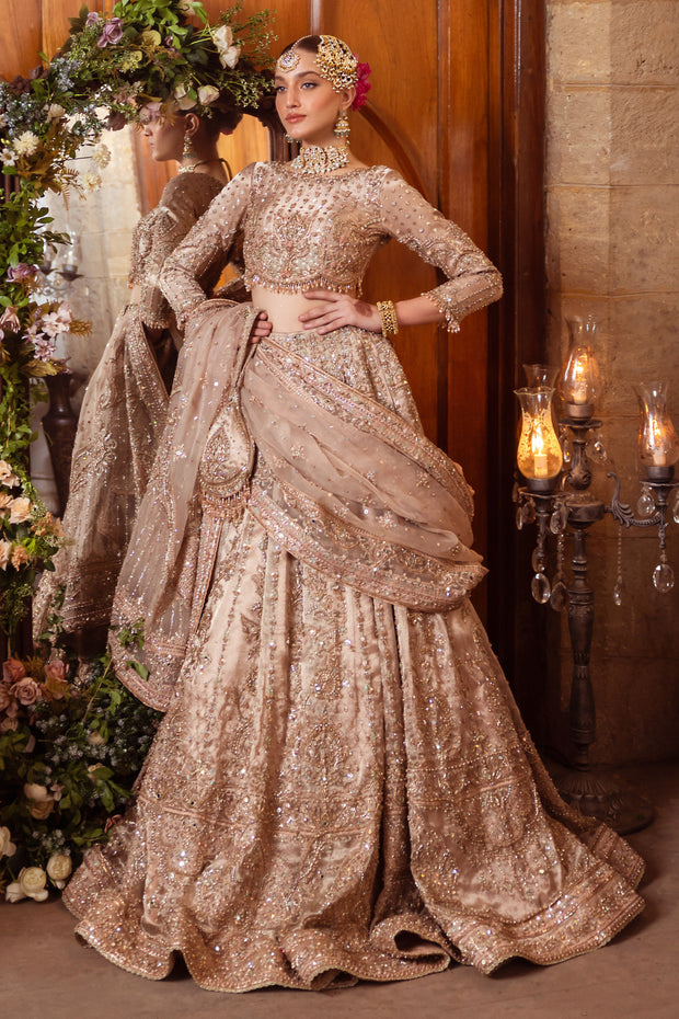 Champagne Pink Pakistani Bridal Dress with Heavy Embroidery