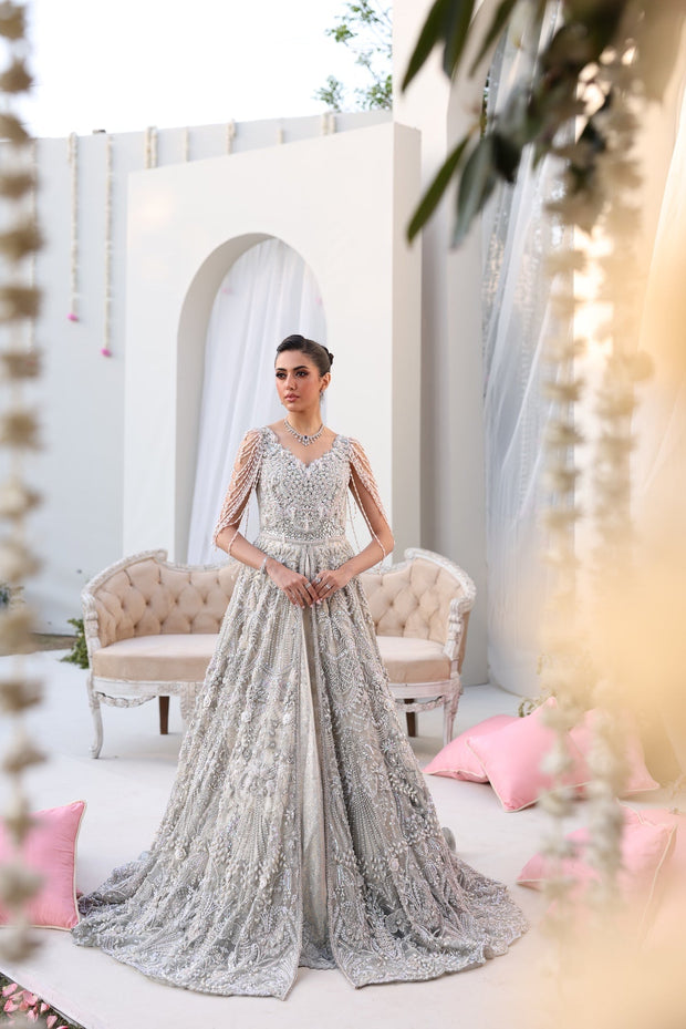 Elegant Silver Pakistani Bridal Dress for Formal Occasions Custom
