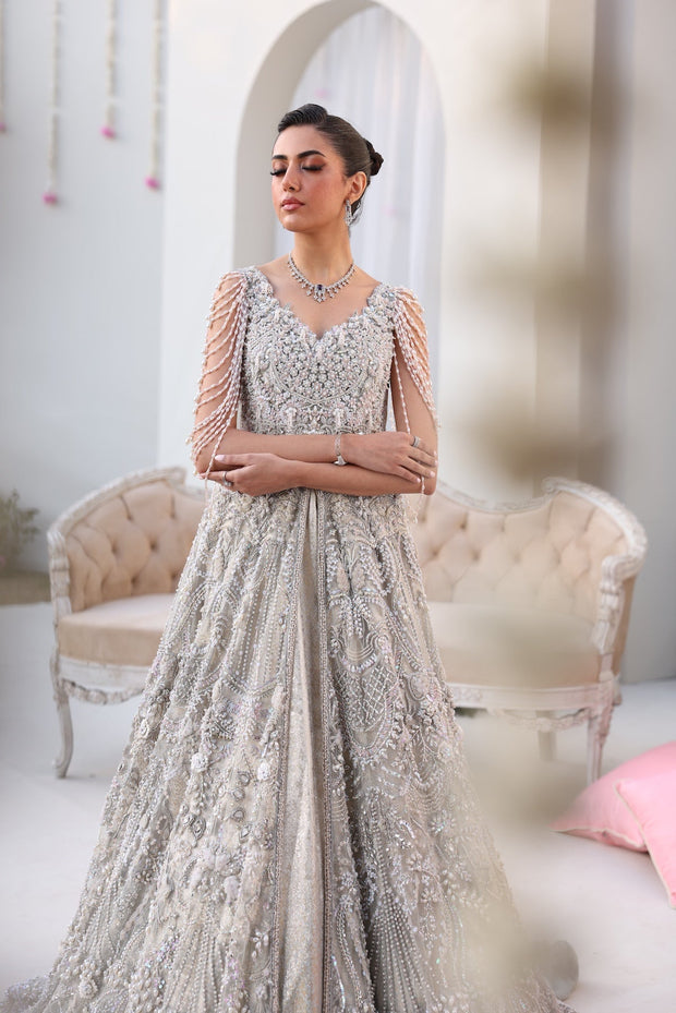 Elegant Silver Pakistani Bridal Dress for Celebrations