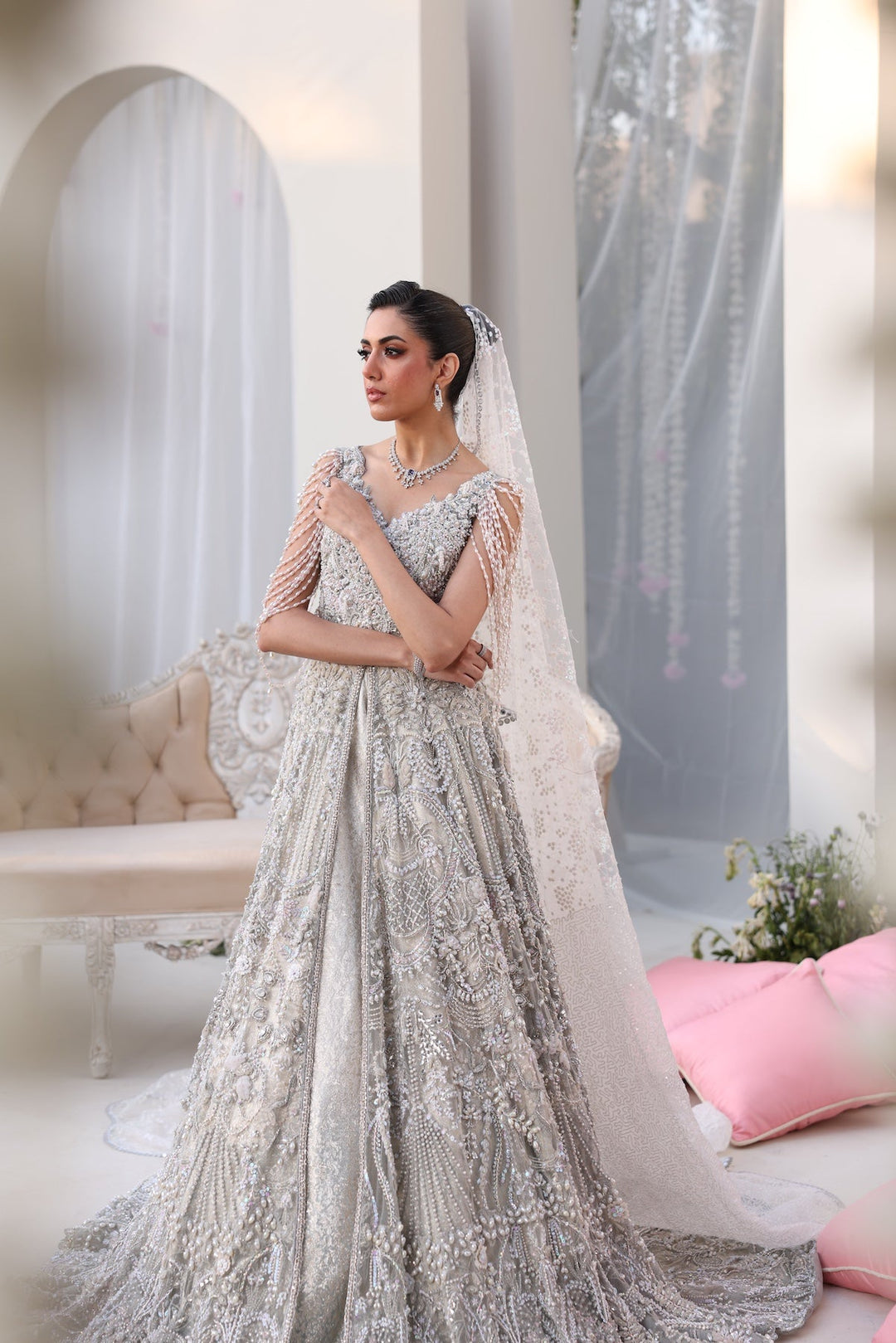 Elegant Silver Pakistani Bridal Dress for Formal Occasions