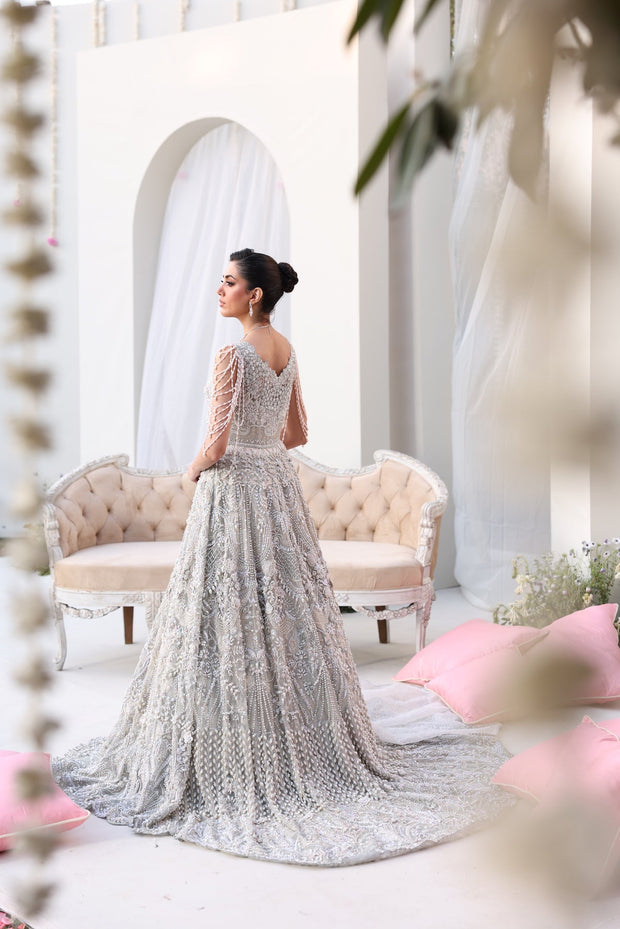 Elegant Silver Pakistani Bridal Dress for Celebrations