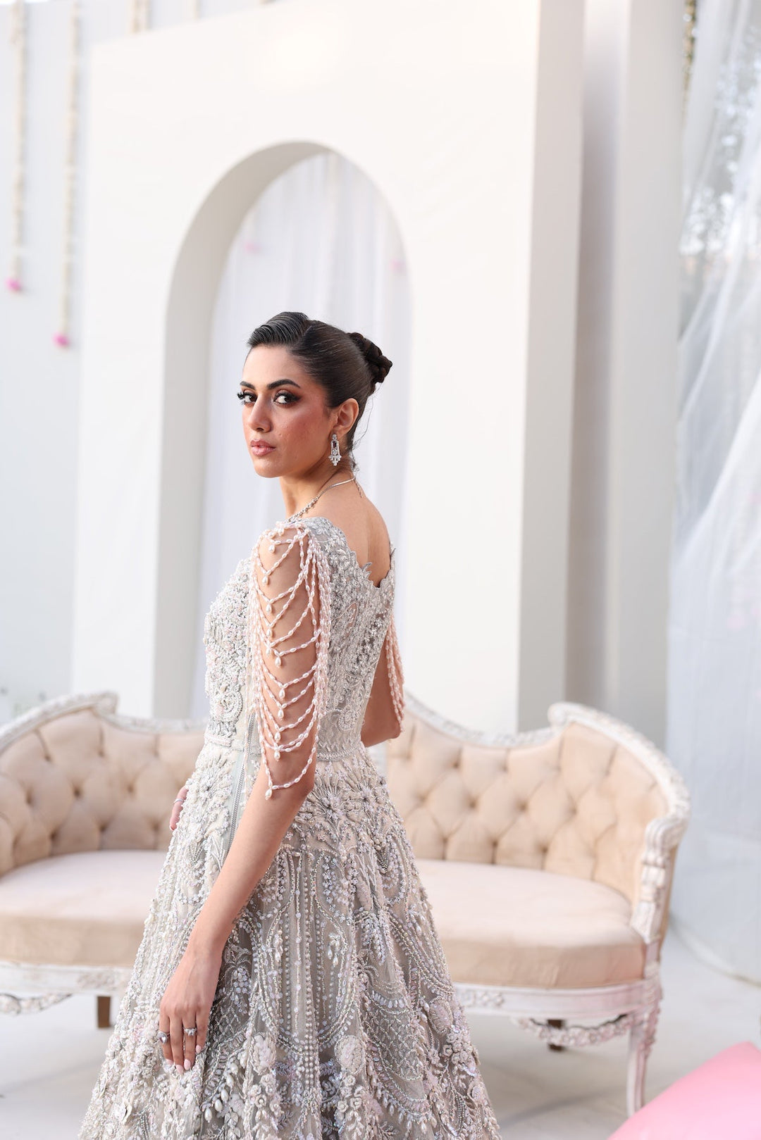 Elegant Silver Pakistani Bridal Dress for Formal Occasions