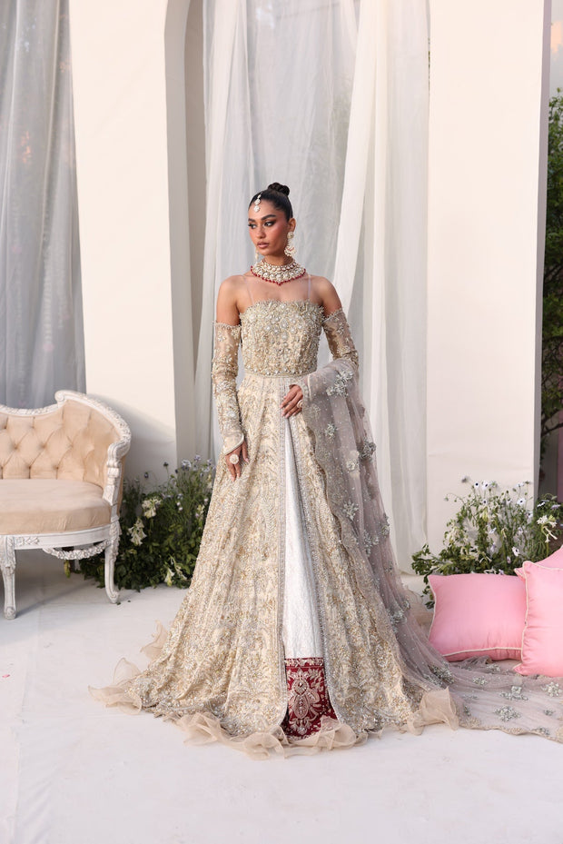 Elegant Champagne Gold Pakistani Bridal Dress Ensemble Small