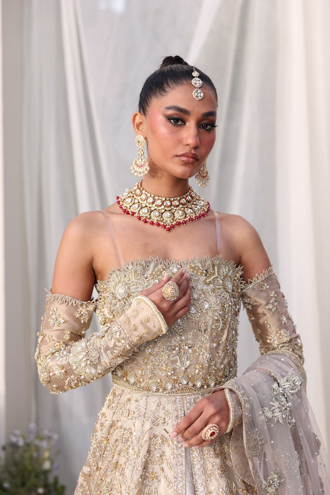 Elegant Champagne Gold Pakistani Bridal Dress Ensemble Small